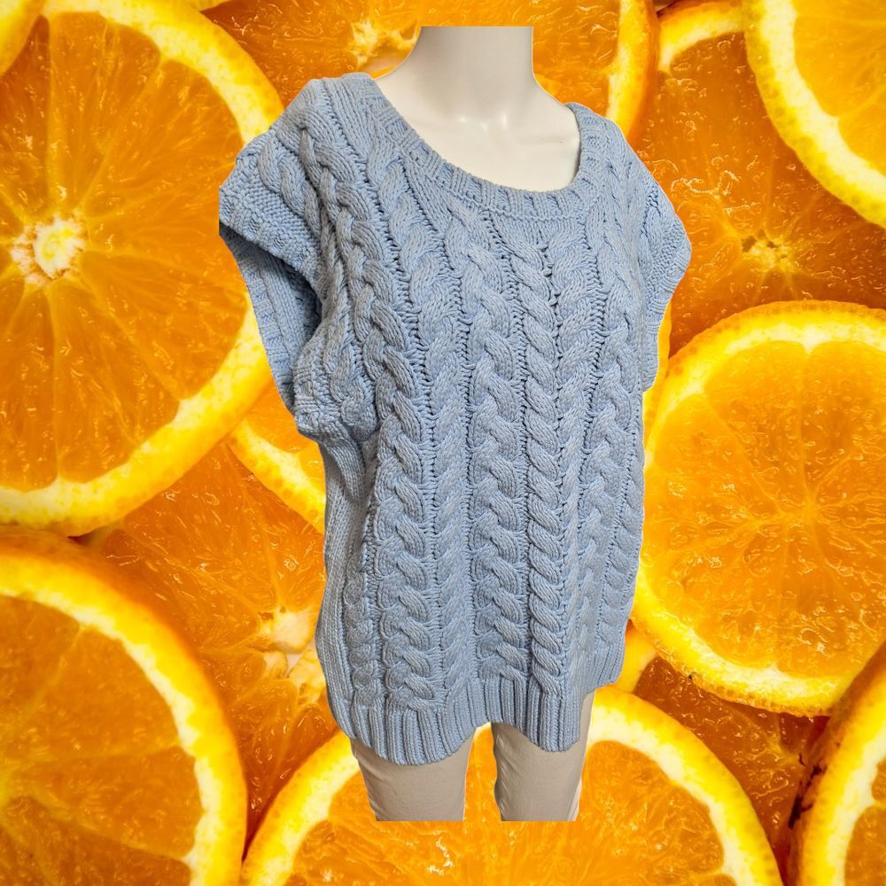Talbots Plus Size Light Blue Cable Knit Sleeveless Sweater Vest Cotton Blend‎ 1X